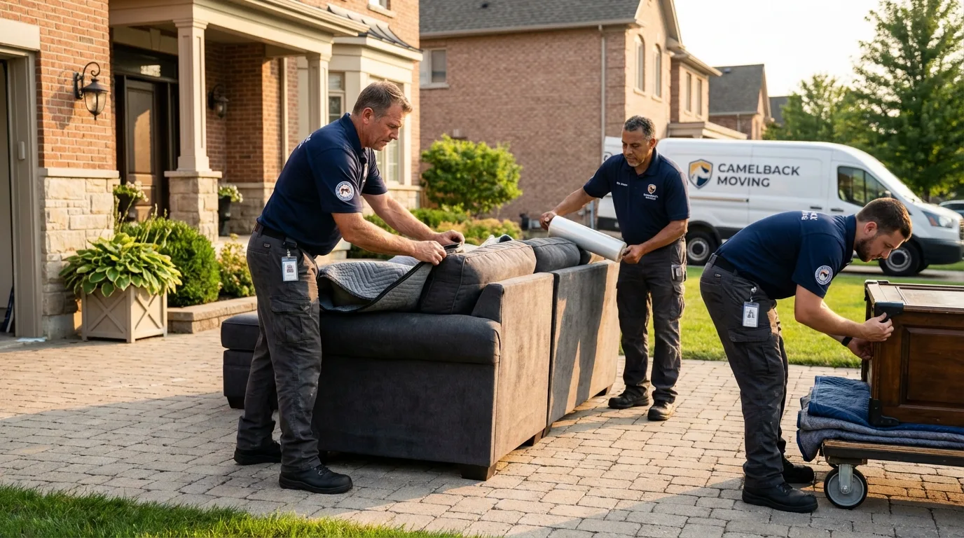Large estate moving crew wrapping furniture in Dexter, NY